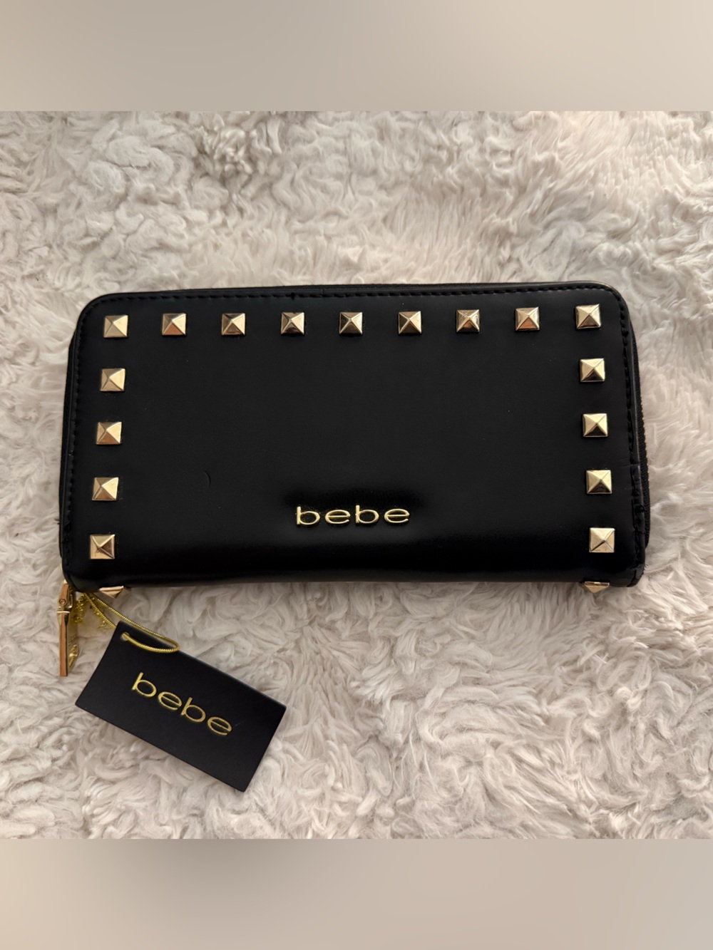 bebe Black Wallet with Gold Stud Accents